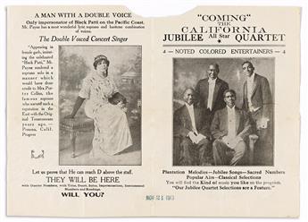 JOHN C. PAYNE (1872-1952) Brochure depicting the singer as an impersonator of opera singer Sissieretta Jones, the Black Patti.